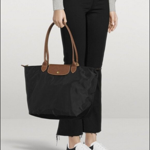 NEW LONGCHAMP LE PLIAGE ORIGINAL SHOULDER BAG LEATHER CANVAS BLACK - Picture 1 of 8